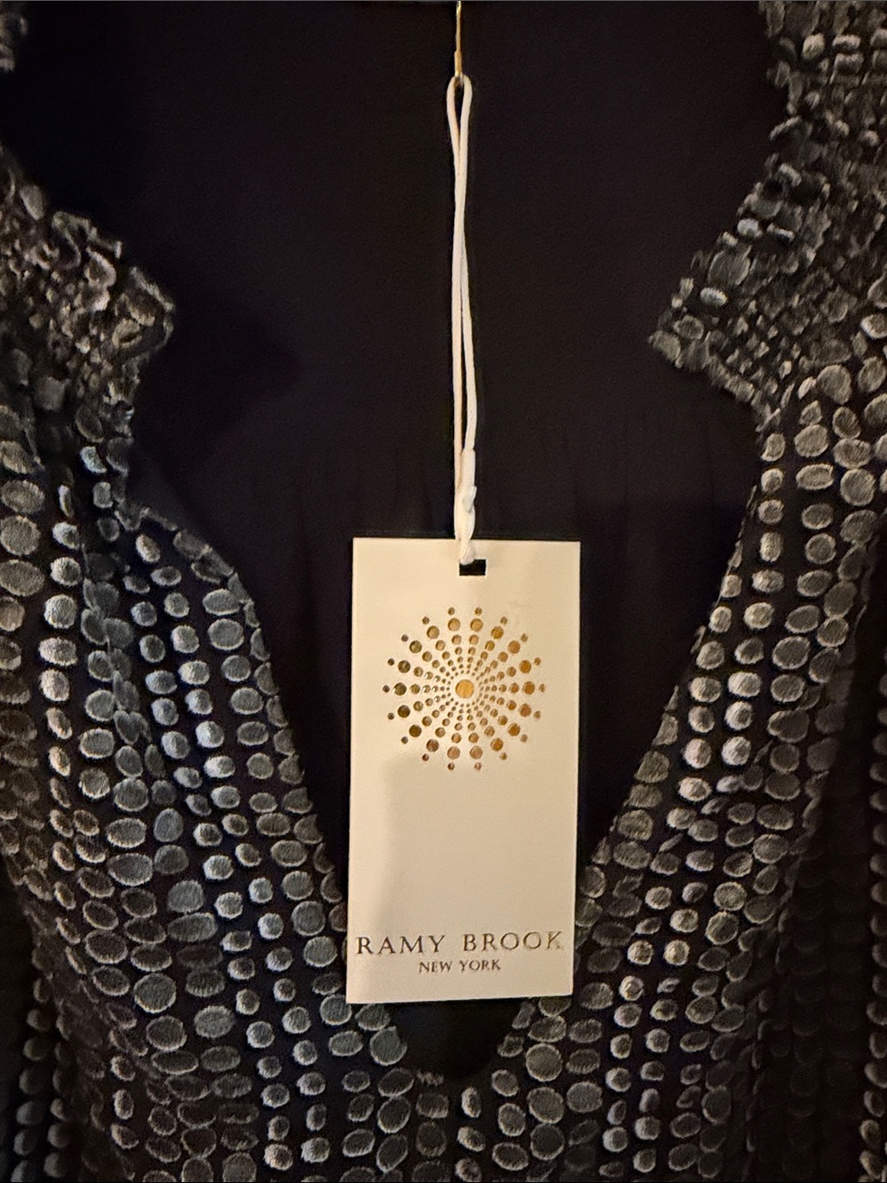 Ramy Brook Women’s Long Sleeve Dotted Ruffle Blouse Gray Black New Medium - Picture 4 of 7